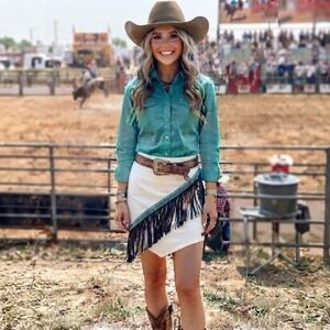 Fringe Mini Skirt Womens Medium White Western Boho Cowgirl Festival Rodeo Folk